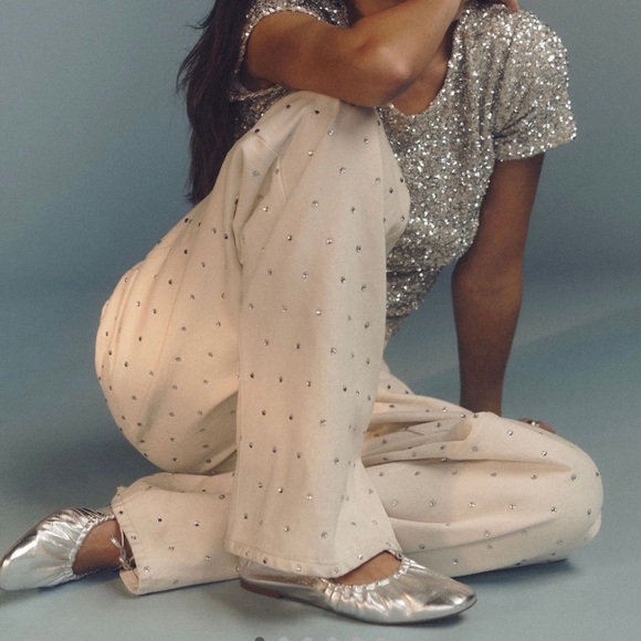 Anthropology Pilcro Sparkle Cream Textured Pants - Picture 3 of 10